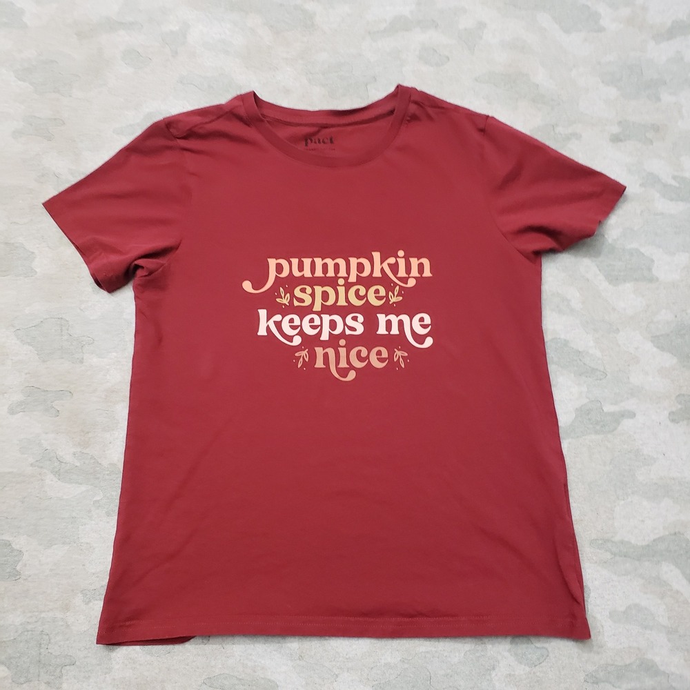 Pact Pumpkin Spice Keeps Me Nice Top Womens Small Short Sleeve